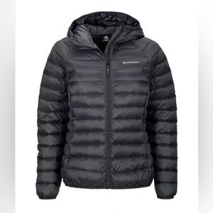 Macpac Uber Light Hooded Down Packable Jacket Black Women’s Size XS Minimalist